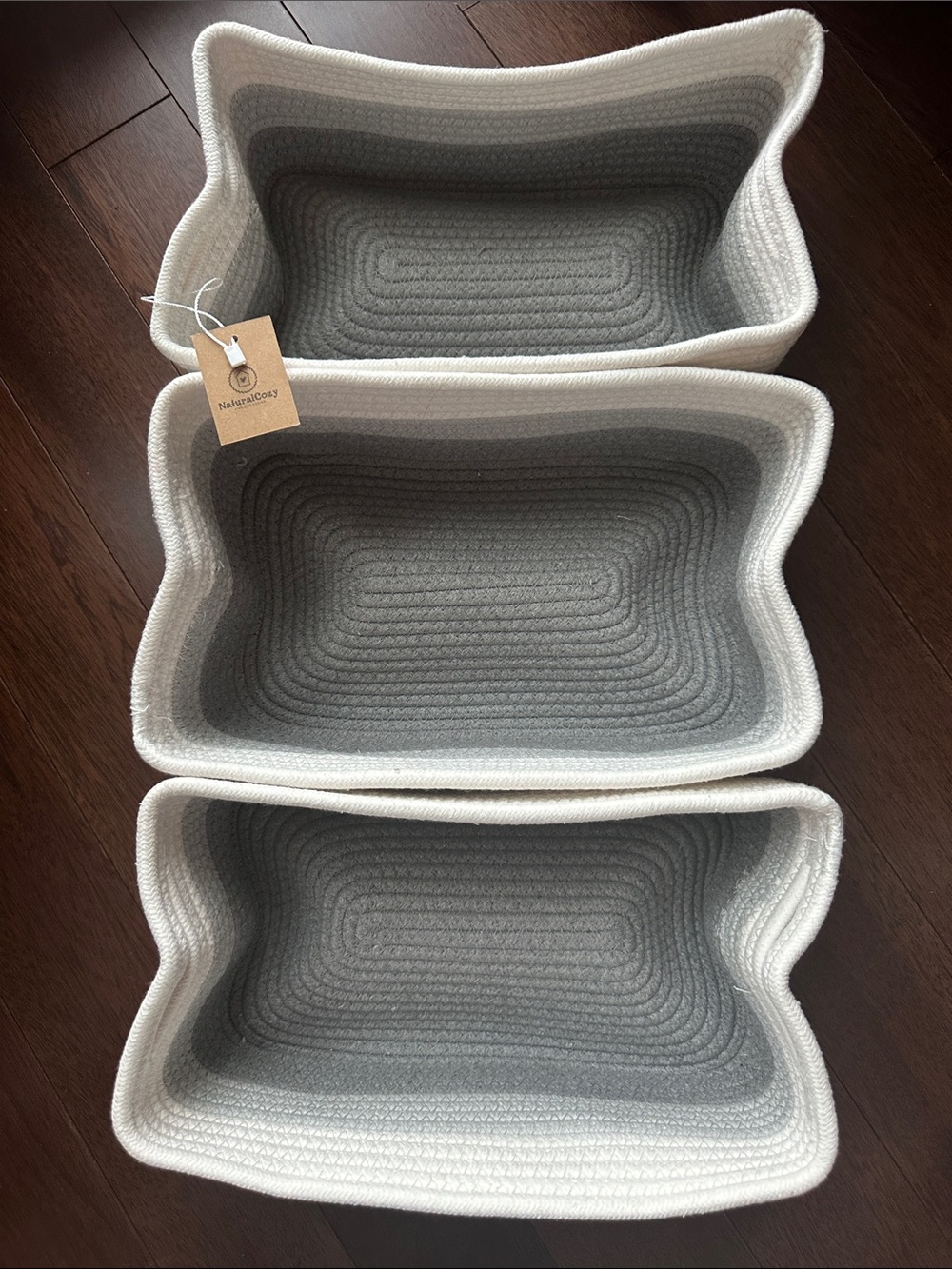 Woven Cotton Rope Storage Baskets - Gray & White